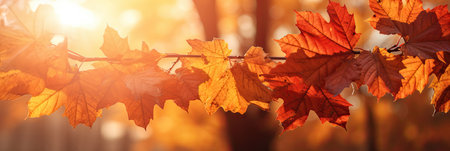Autumn leaves on the sun and blurred trees for fall background. Generative Aiの素材