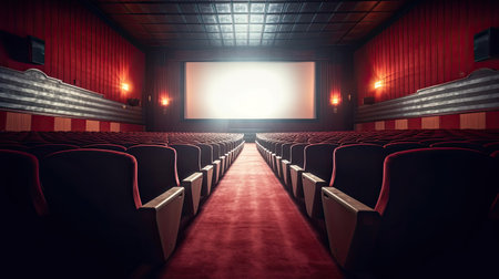 Cinema concept, Empty cinema screen with audience. Generative Aiの素材