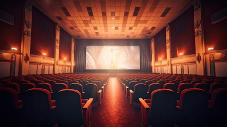 Cinema concept, Empty cinema screen with audience. Generative Aiの素材