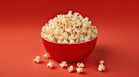 Popcorn isolated red background. Generative Aiの素材