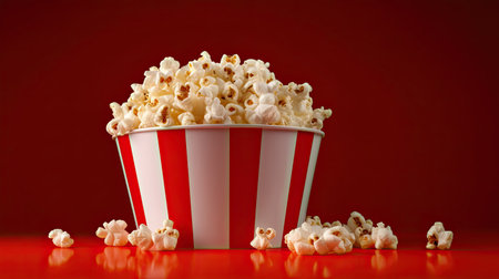 Popcorn isolated red background. Generative Aiの素材