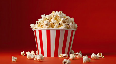 Popcorn isolated red background. Generative Aiの素材