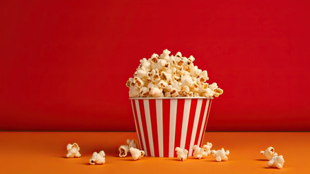 Popcorn isolated red background. Generative Aiの素材