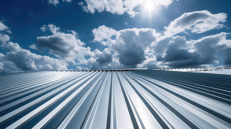 Roof metal sheet with a sky with clouds. Generative Aiの素材