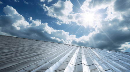 Roof metal sheet with a sky with clouds. Generative Aiの素材
