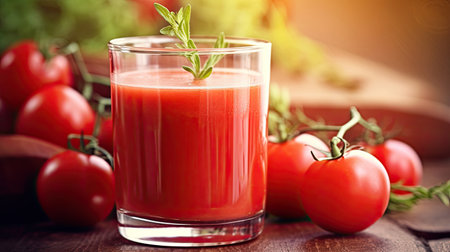Tomato juice. Fresh red tomato detox juice in glass. Generative Aiの素材