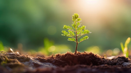 young tree is growing up with sunshine. Generative Aiの素材