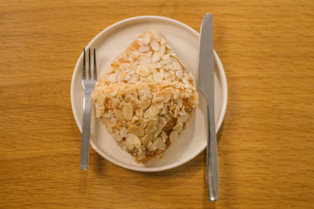 Top view of Croissants on a wooden table. Continental breakfast.の写真素材