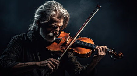 Violin player on black background, Musical concept. Generative Aiの素材