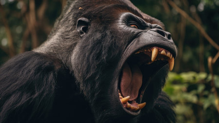 A gorilla is shouting on a high cliff. Generative Aiの素材