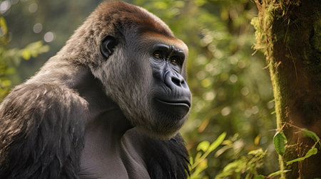 A silverback mountain gorilla in a rainforest. Generative Aiの素材