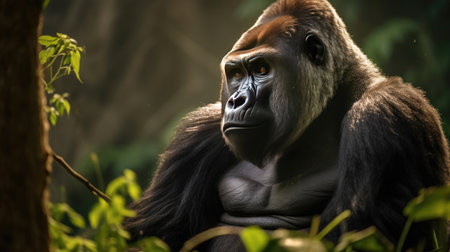 A silverback mountain gorilla in a rainforest. Generative Aiの素材