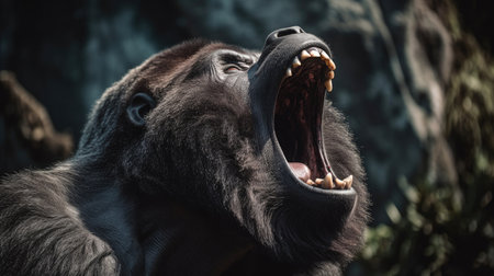 A gorilla is shouting on a high cliff. Generative Aiの素材