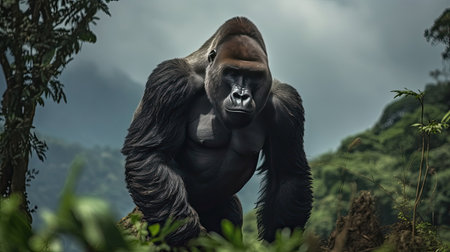 A strong bodied gorilla on the mountain. Generative Aiの素材
