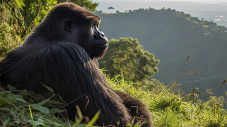 A strong bodied gorilla on the mountain. Generative Aiの素材