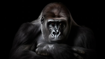 Gorilla isolated on black background. Generative Aiの素材