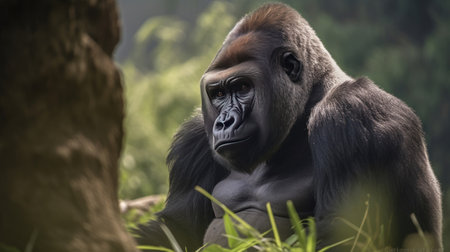A strong bodied gorilla on the mountain. Generative Aiの素材