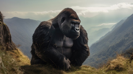 A strong bodied gorilla on the mountain. Generative Aiの素材