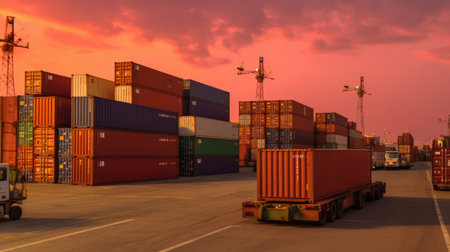 Industrial container yard for logistic import export business and forklift. Import and export industry concept. Generative Aiの素材