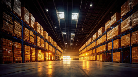 Automatic warehouse with high shelves. Generative Aiの素材