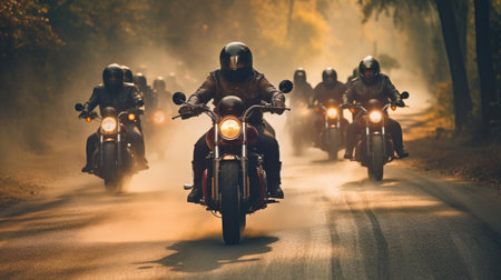 Group of friends motorcycle riders riding toghether. Generative Aiの素材