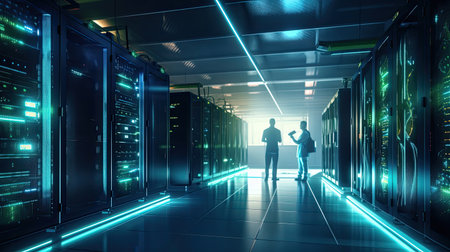 Information Technology Engineer and System Administrator work in Big Cloud Computing Server Farm. Generative Aiの素材