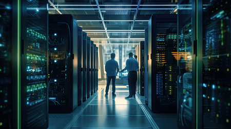 Information Technology Engineer and System Administrator work in Big Cloud Computing Server Farm. Generative Aiの素材