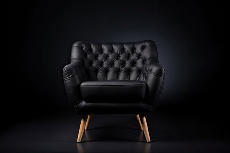 a Mid Back Armchair with Tufted Button Accents Solid Fir Wood Legs in Black. Interior Furniture. Generative Aiの素材