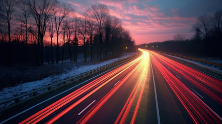 A long exposure photo, motion blur of a highway at night. Generetive Aiの素材