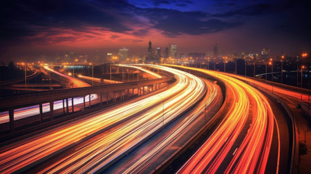 A long exposure photo, motion blur of a highway at night. Generetive Aiの素材