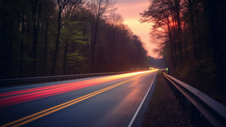 A long exposure photo, motion blur of a highway at night. Generetive Aiの素材