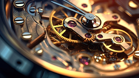 Close up of the gear mechanism inside the watch. Generetive Aiの素材