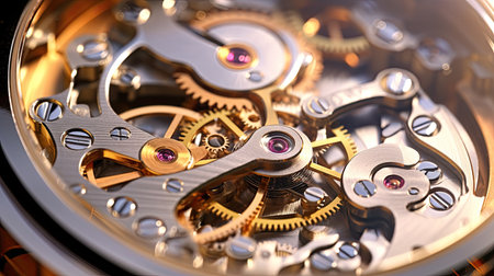Close up of the gear mechanism inside the watch. Generetive Aiの素材