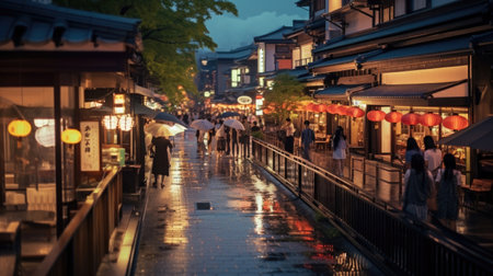Bustling shopping district in kyoto, Local tourism concept in Japan. Generetive Aiの素材