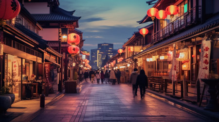 Bustling shopping district in kyoto, Local tourism concept in Japan. Generetive Aiの素材