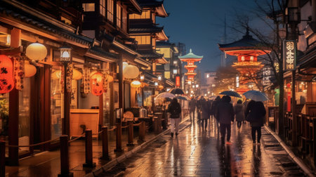 Bustling shopping district in kyoto, Local tourism concept in Japan. Generetive Aiの素材