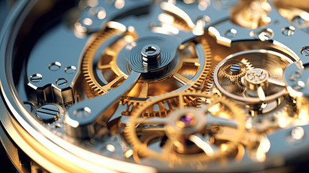 Close up of the gear mechanism inside the watch. Generetive Aiの素材