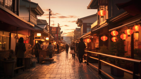 Bustling shopping district in kyoto, Local tourism concept in Japan. Generetive Aiの素材