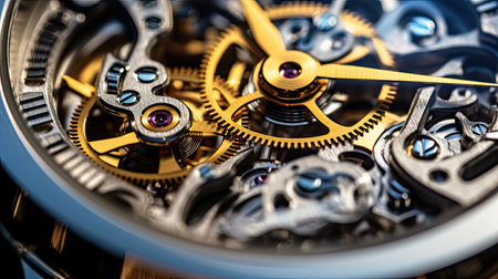 Close up of the gear mechanism inside the watch. Generetive Aiの素材