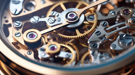 Close up of the gear mechanism inside the watch. Generetive Aiの素材
