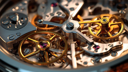 Close up of the gear mechanism inside the watch. Generetive Aiの素材