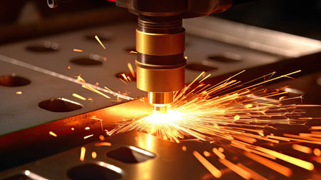 CNC gas cutting metal sheet, Processing and laser cutting for metal in the industrial. Generative Aiの素材