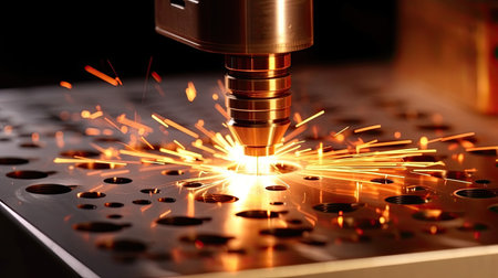 CNC Laser cutting of metal, The laser optics and CNC (computer numerical control) are used to direct the material or the laser beam generated  in the industrial. Generative Aiの素材