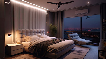 Air conditioner in Stylish interior of bedroom. Generative Aiの素材
