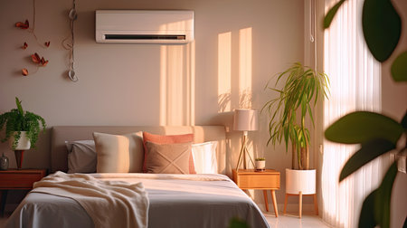 Air conditioner in Stylish interior of bedroom. Generative Aiの素材