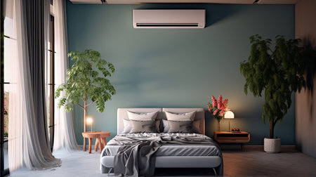 Air conditioner in Stylish interior of bedroom. Generative Aiの素材