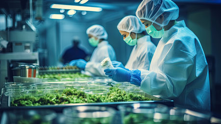 Food scientists are checking the quality of food in a lab. Generative Aiの素材