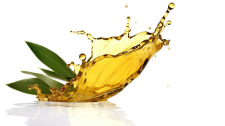 Olive oil splash isolated on white background. Generative Aiの素材