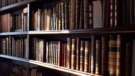 Books in Bookshelf, in public library. Generative Aiの素材