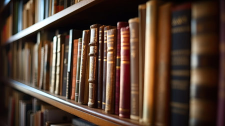 Books in Bookshelf, in public library. Generative Aiの素材